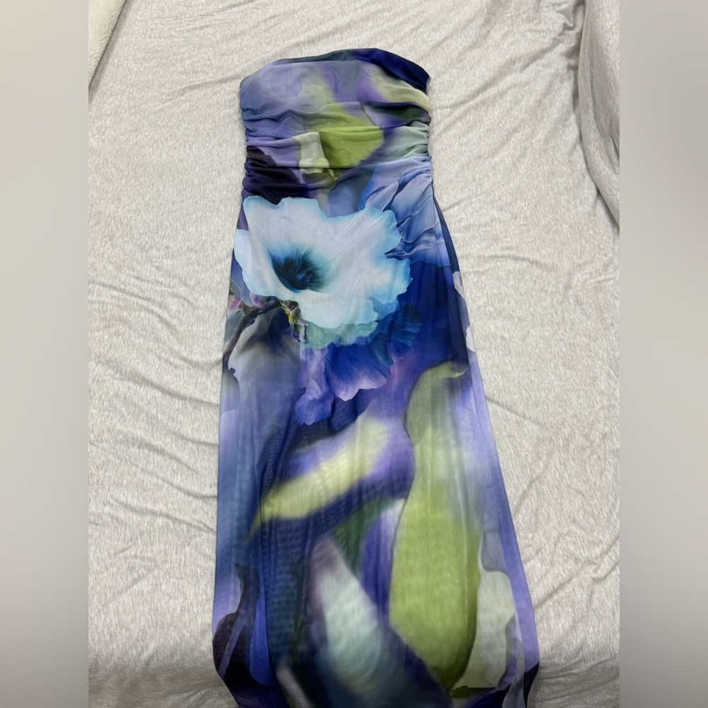 MISS LOLA AMAIRA MESH BLUE MAXI DRESS